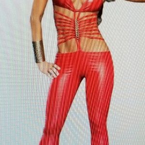 Red Faux/Leather Jumpsuit